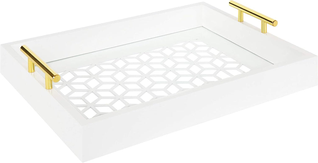 White and Gold Decorative Tray with Metal Handles M5861