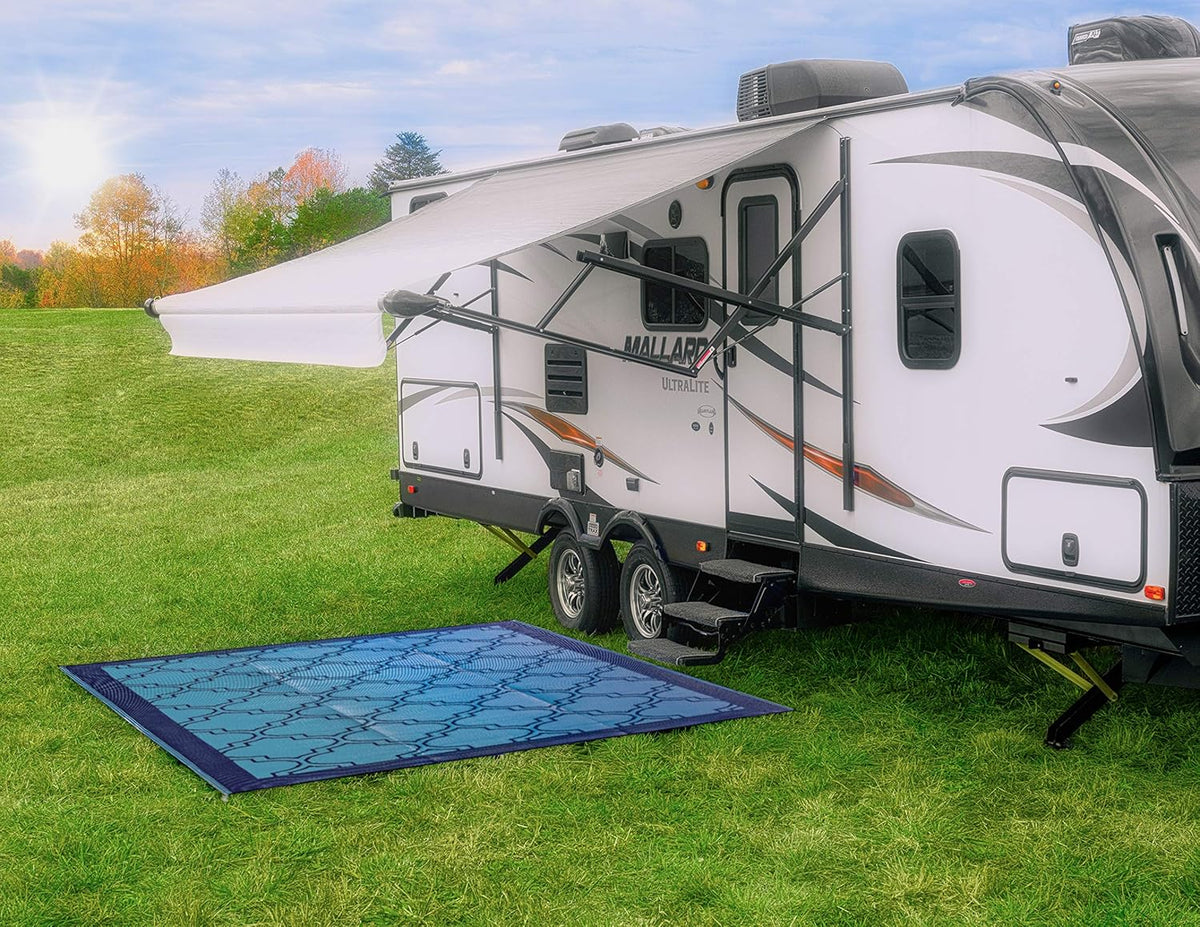 Reversible Outdoor Patio Mat 9' x 12' Lattice Blue W6417