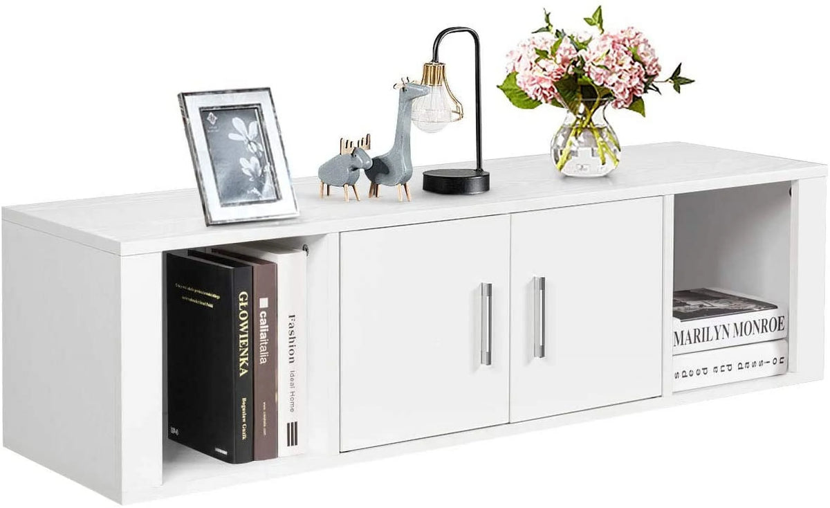 Wall Mounted Storage Cabinet 2 Cube Floating Desk with 2 Doors and 2 Open Shelves White Z1271