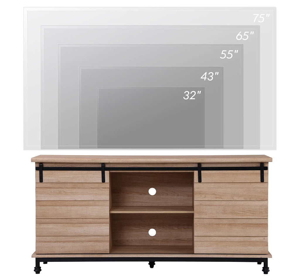 Light Brown TV Stand with Sliding Barn Door T7600