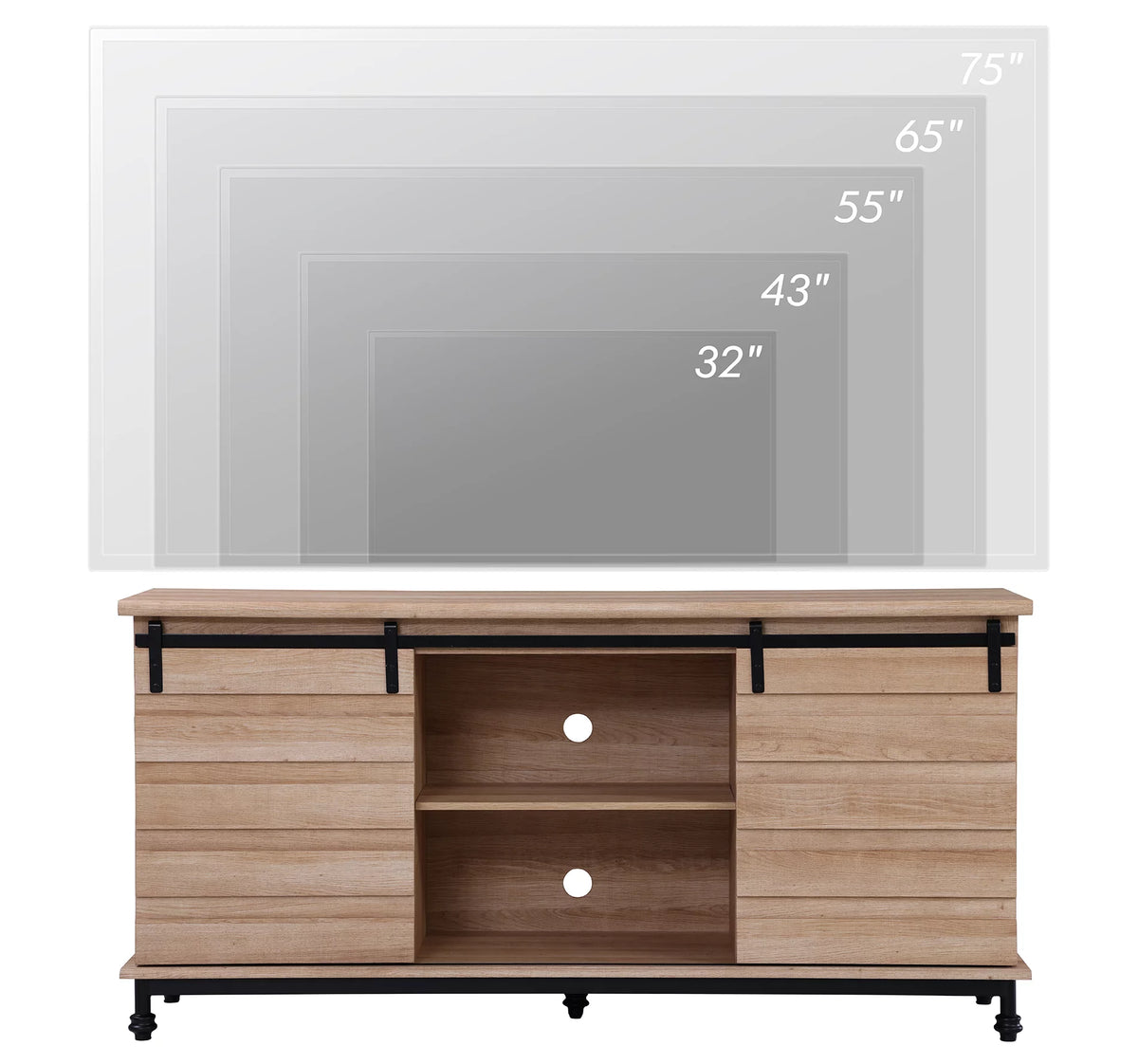 Light Brown TV Stand with Sliding Barn Door T7600