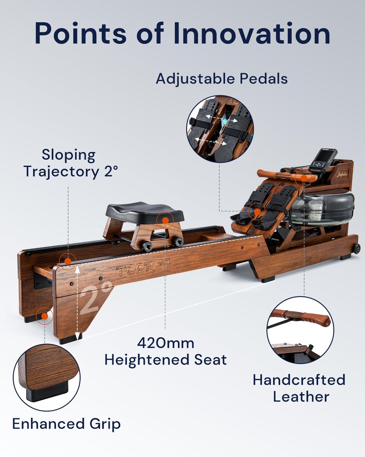 Solid Wood Water Rowing Machine 500Lbs Capacity with Adjustable Footpad L966