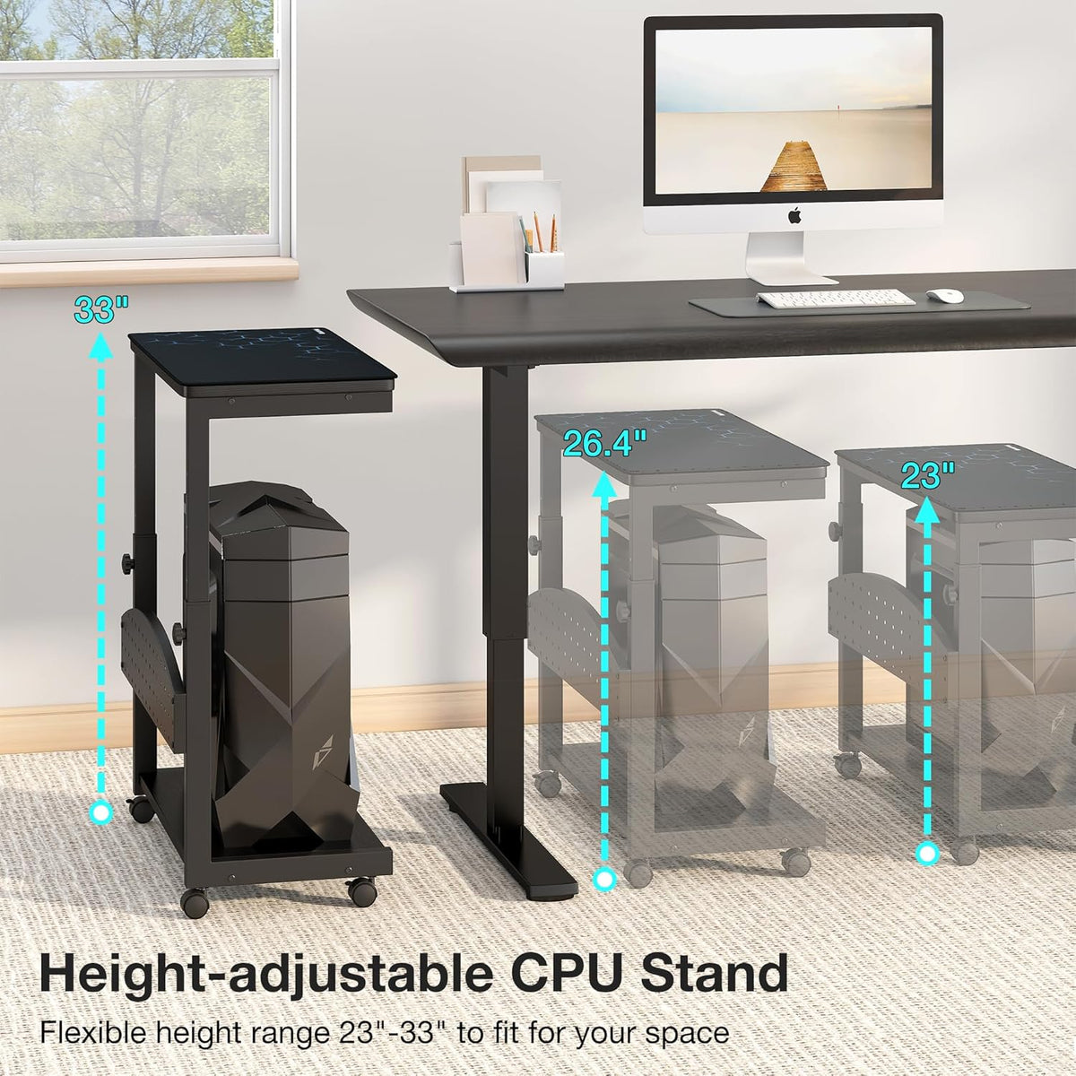 2-Tier Mobile Computer Tower Stand with Rolling Wheels B25225