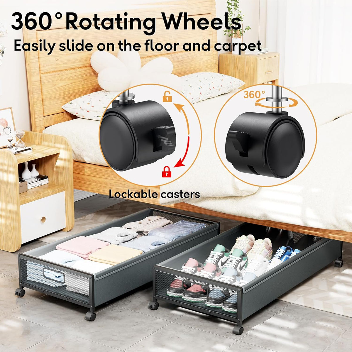 Cyan-gray 2 Pack Under Bed Storage Containers with Wheels and Lid C80242