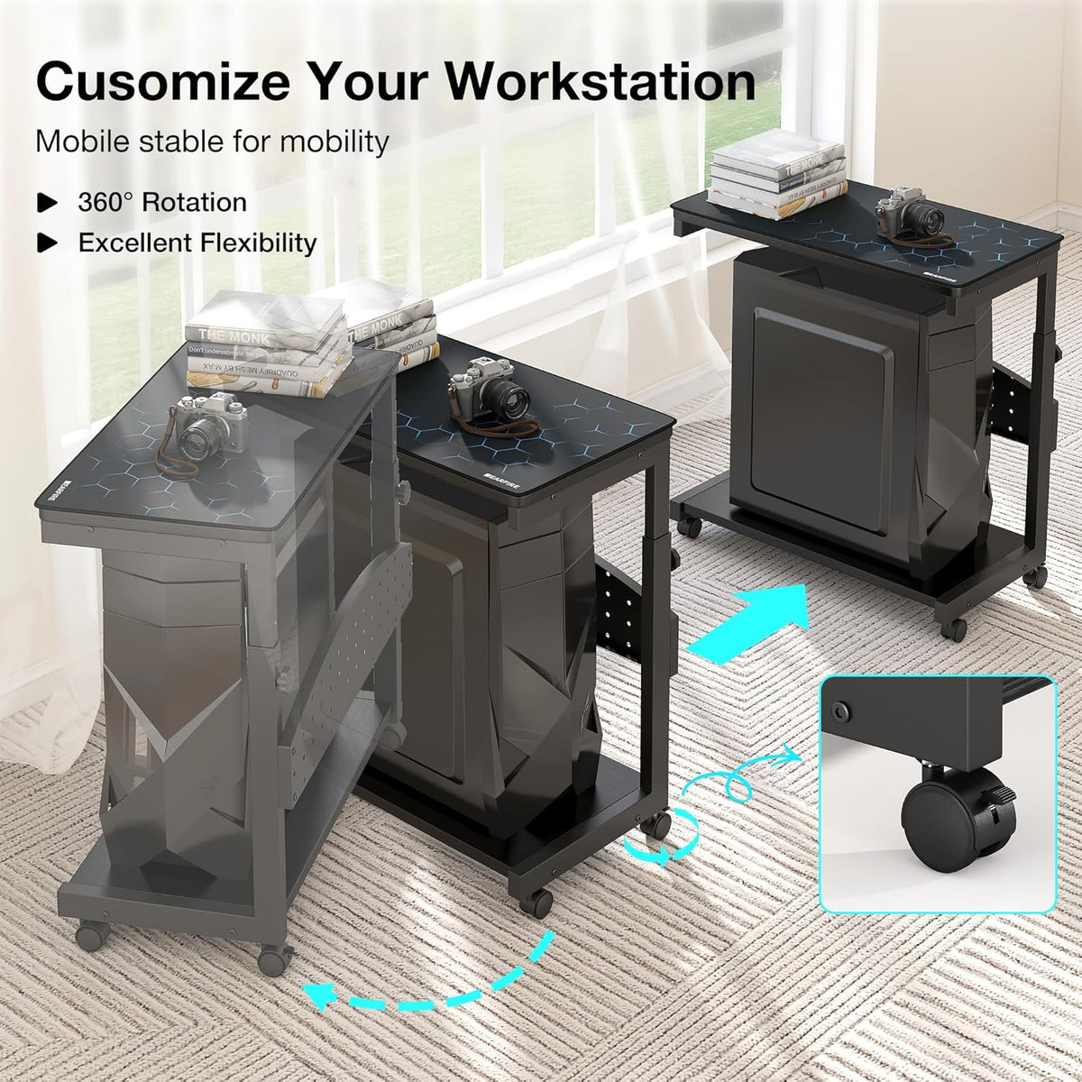 2-Tier Mobile Computer Tower Stand with Rolling Wheels B25225