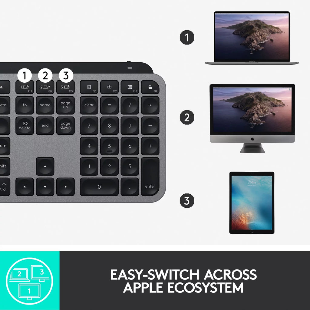 Wireless Illuminated Keyboard, Backlit LED Keys, Bluetooth, USB-C, Metal Build - Space Gray I880651
