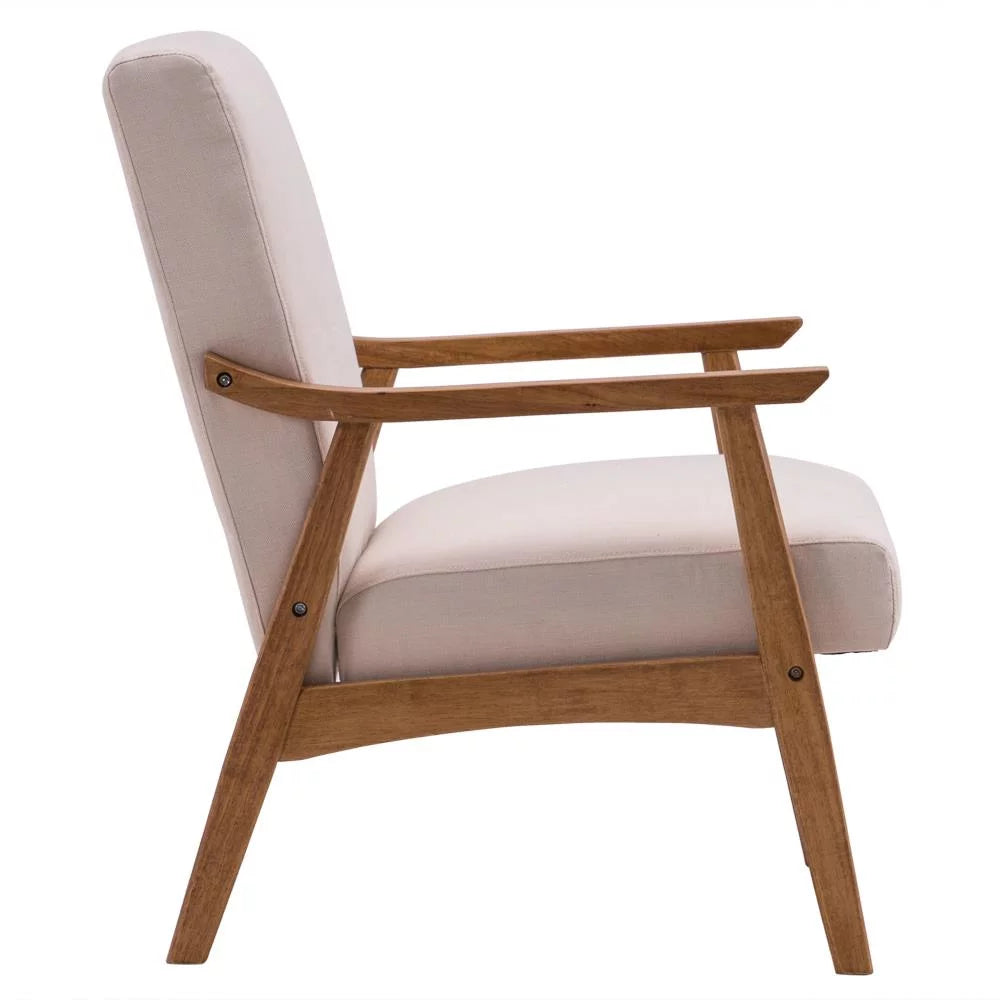 Beige Accent Chair with Wood Legs Y887807