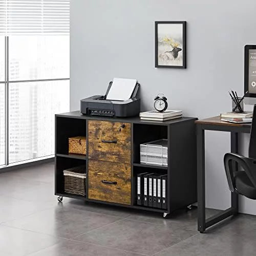 Black 2 Drawer Mobile File Cabinet with 4 Open Compartments D518