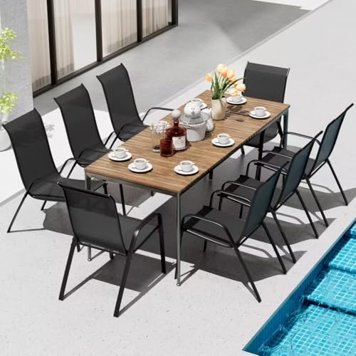 Black Stackable Textilene Patio Chairs with Metal Frame L49311