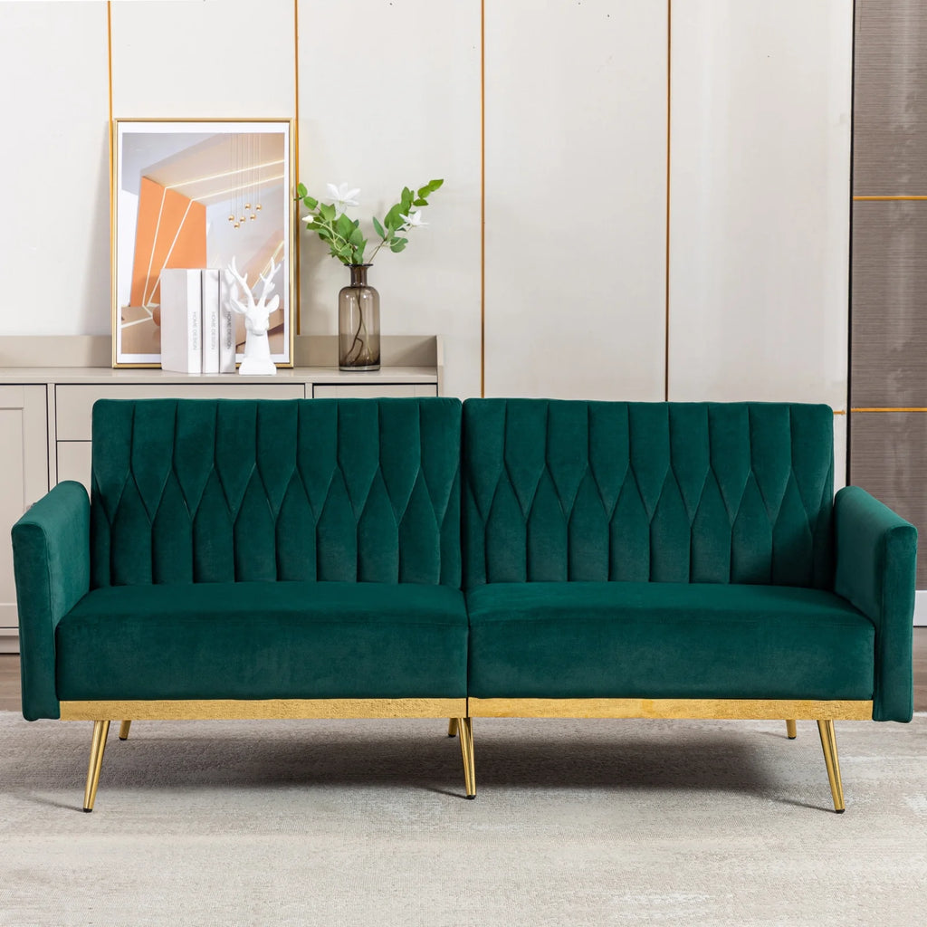 Green Velvet Convertible Futon Sofa Bed X576860