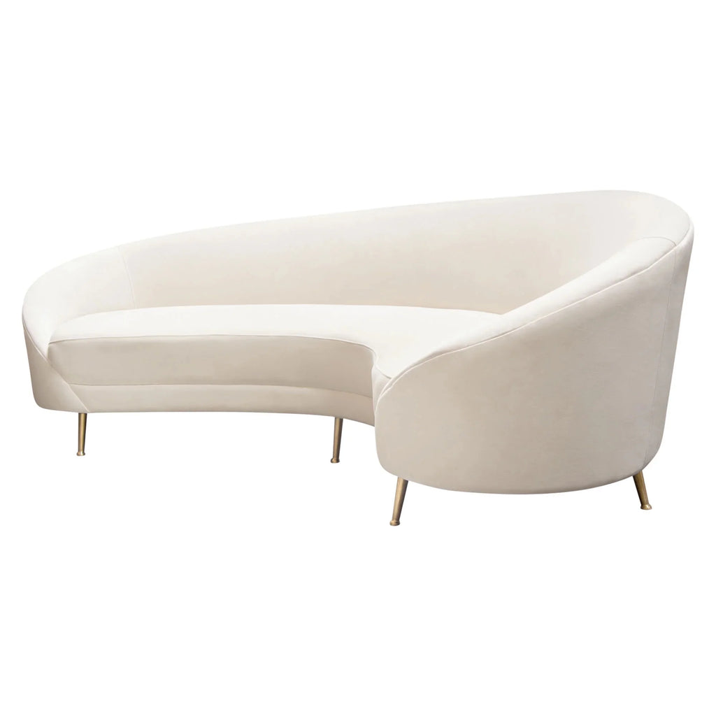 Light Cream Velvet Curved Sofa with Gold Metal Legs O981