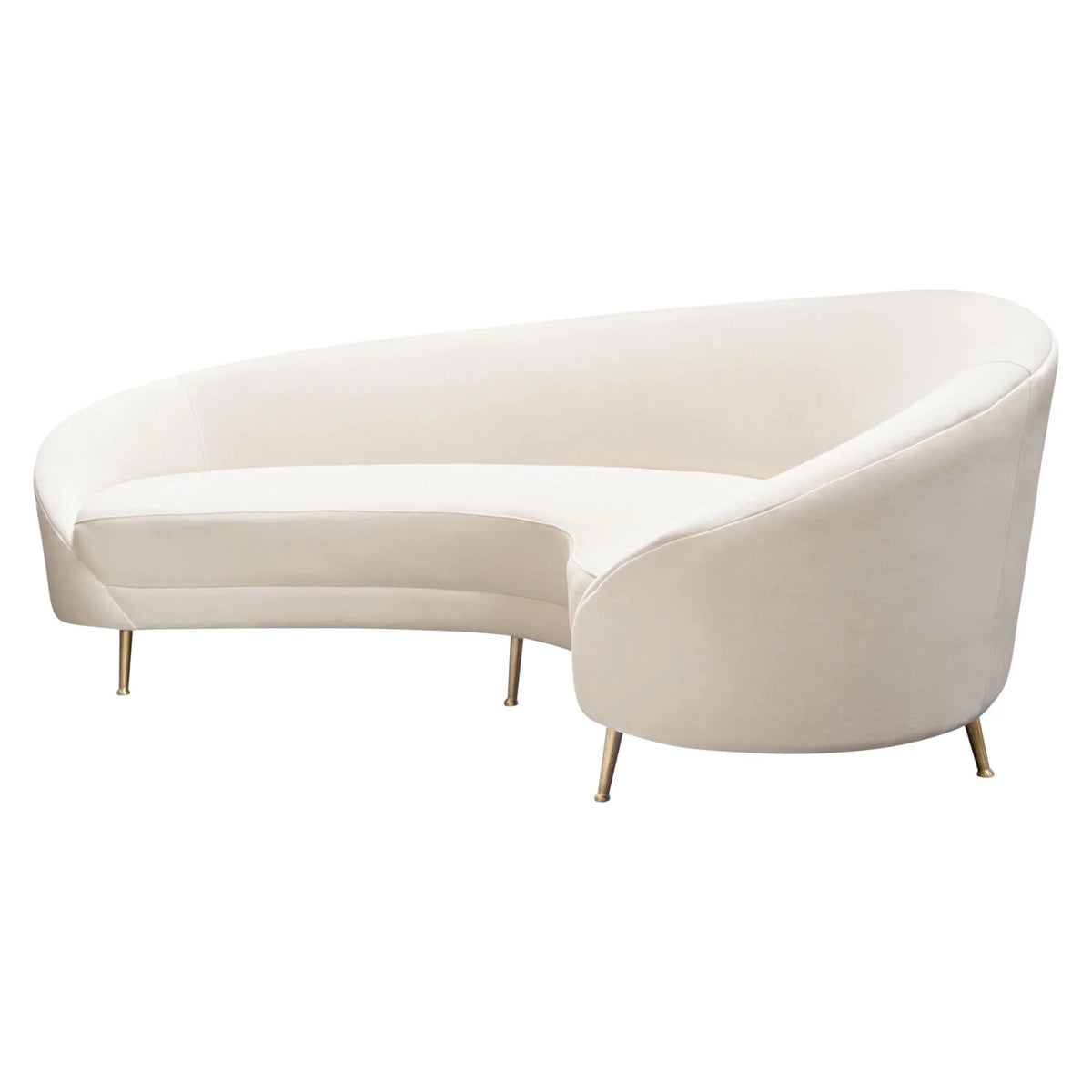 Light Cream Velvet Curved Sofa with Gold Metal Legs O981