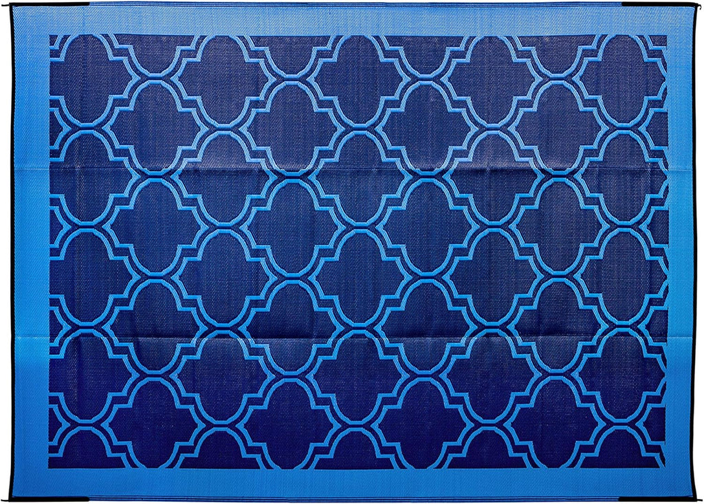 Reversible Outdoor Patio Mat 9' x 12' Lattice Blue W6417