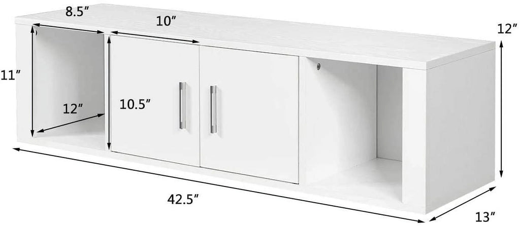 Wall Mounted Storage Cabinet 2 Cube Floating Desk with 2 Doors and 2 Open Shelves White Z1271