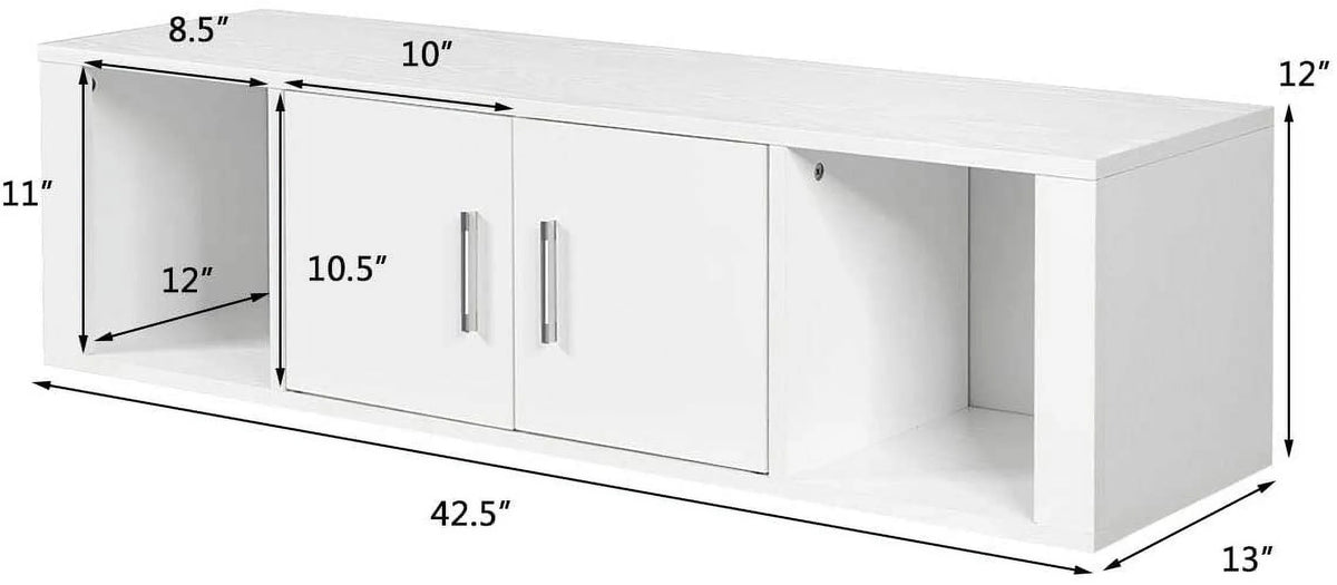 Wall Mounted Storage Cabinet 2 Cube Floating Desk with 2 Doors and 2 Open Shelves White Z1271