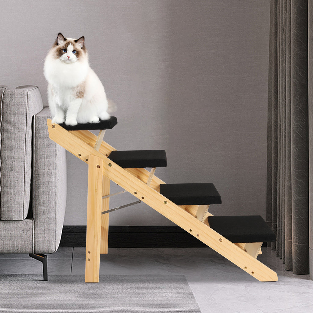 Pet Stairs Foldable Pine Wood Natural Black C967
