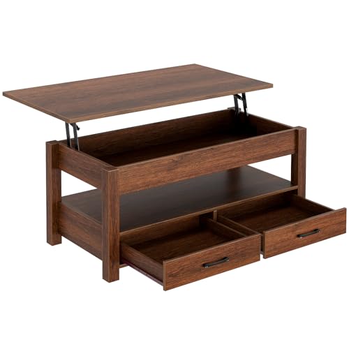 Lift Top Coffee Table with Drawers and Hidden Compartment T987