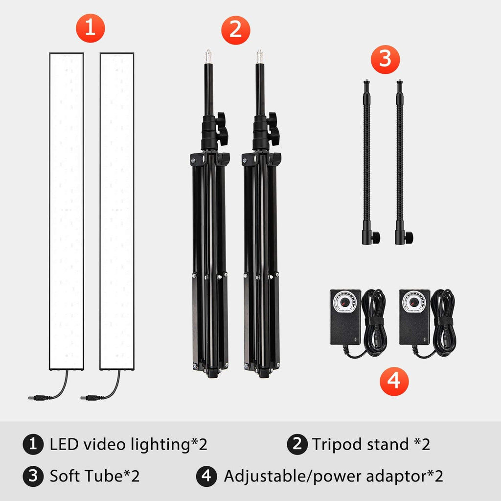 LED Video Light 2 Packs 5500K Dimmable with Tripod Stand S155