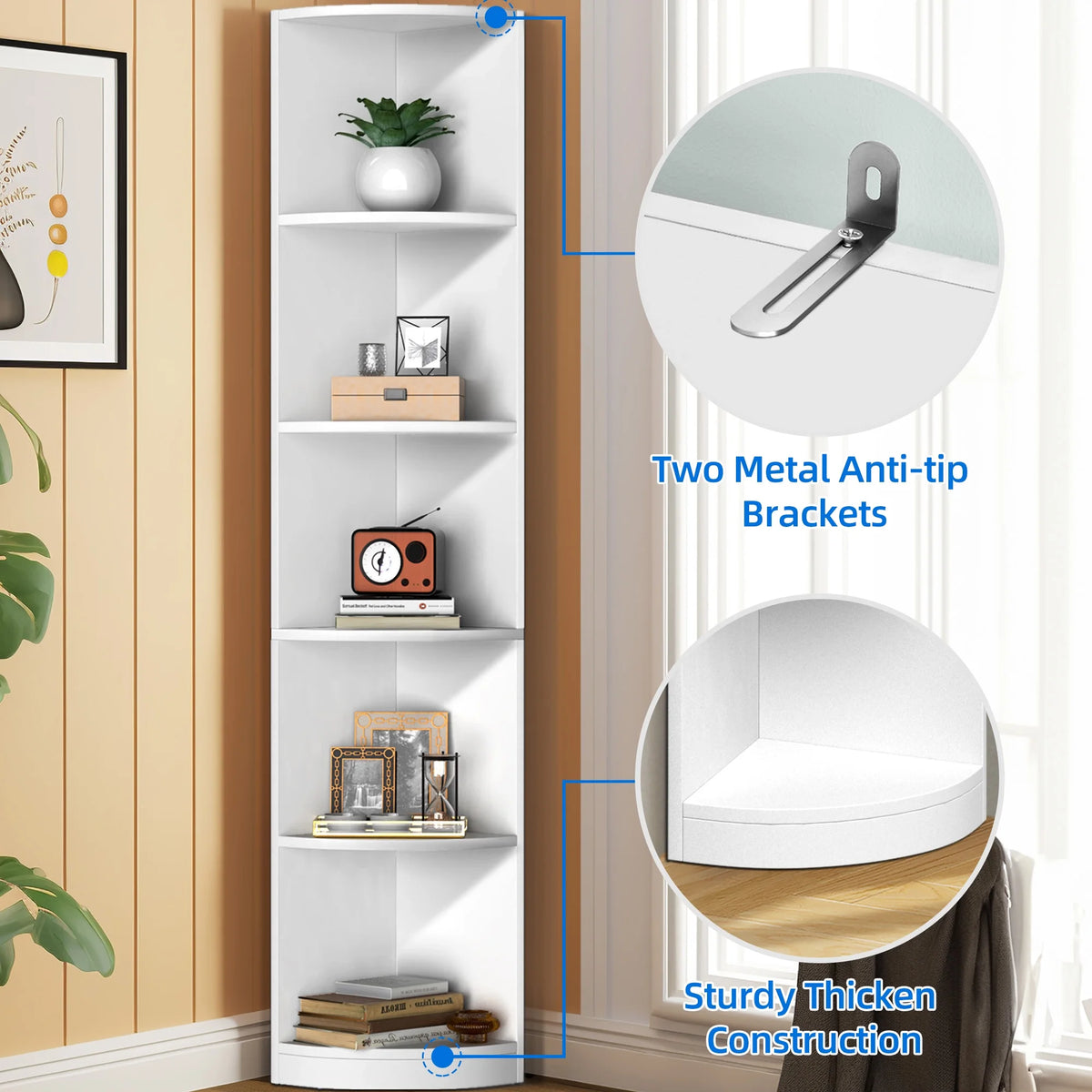 White 5-Tier Corner Bookcase T5160