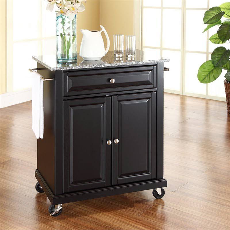 Solid Granite Top Kitchen Cart in Black K9023