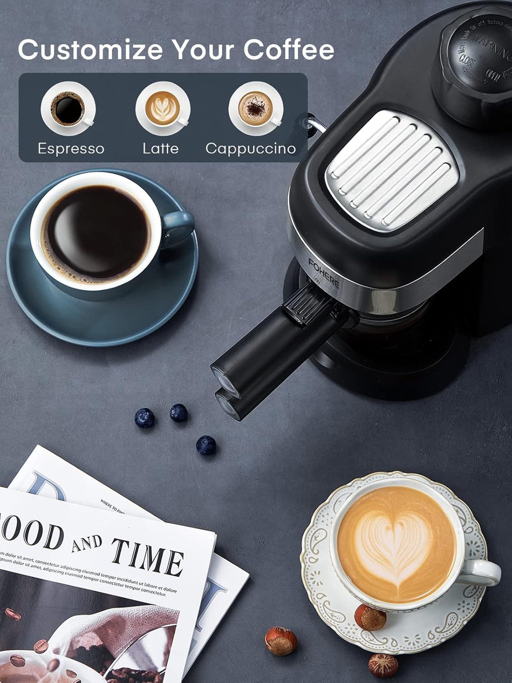 3.5 Bar 4 Cup Compact Espresso Machine with Milk Frother G60423