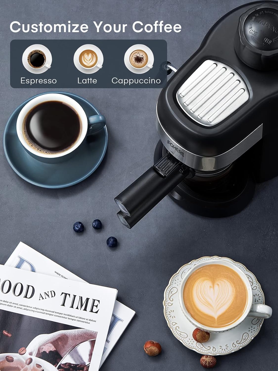 3.5 Bar 4 Cup Compact Espresso Machine with Milk Frother G60423