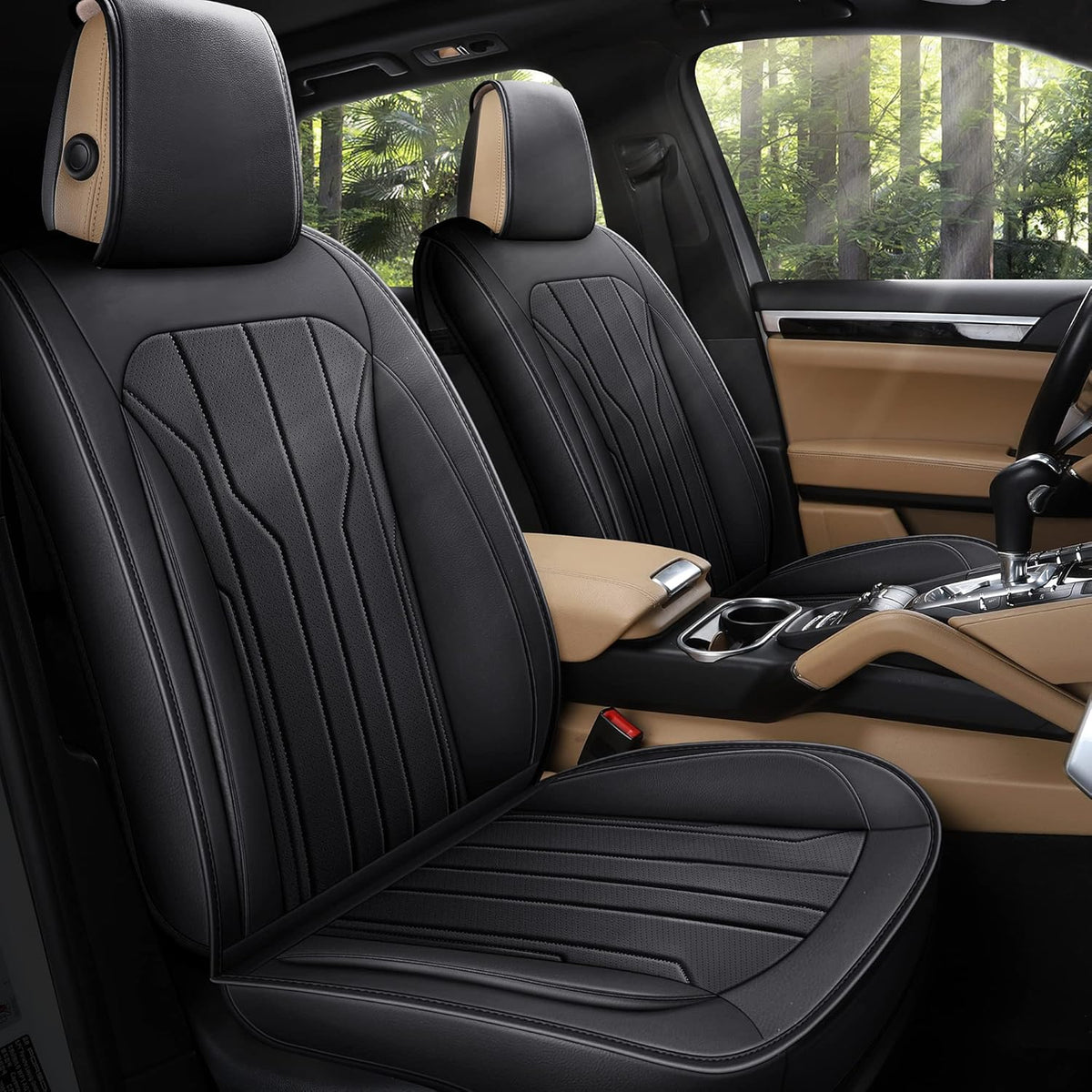 Black Leather Car Seat Covers, Front Pair A564891