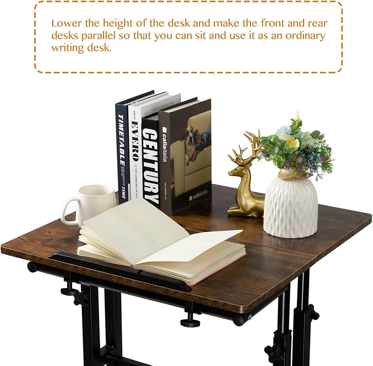 Rustic Brown Adjustable Height Rolling Desk Laptop Cart Z826771