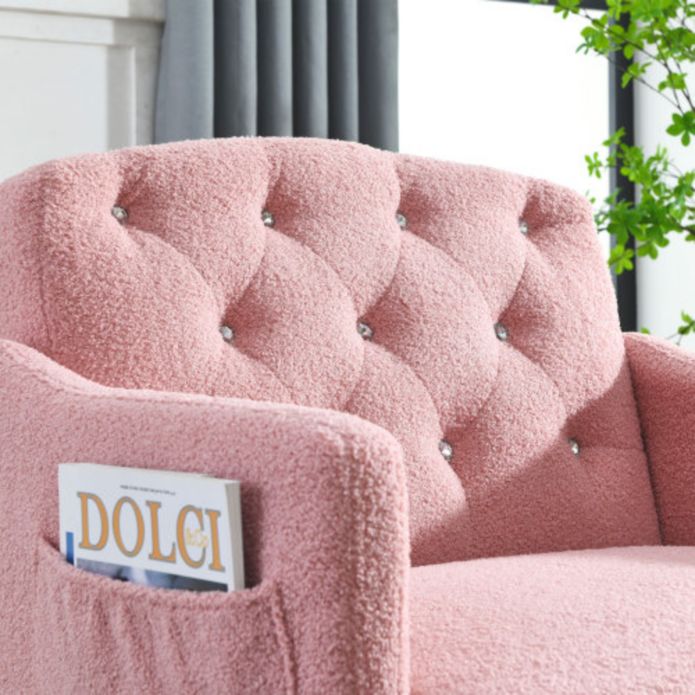 Pink Teddy Upholstered Chesterfield Chair with Gold Hardware Legs H457