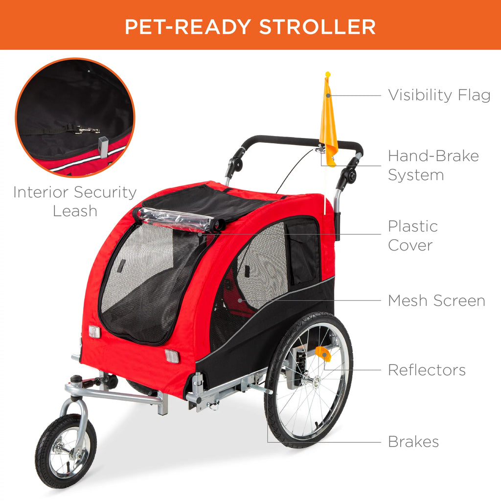 2-in-1 Dog Bike Trailer Pet Stroller Bicycle Carrier N24159