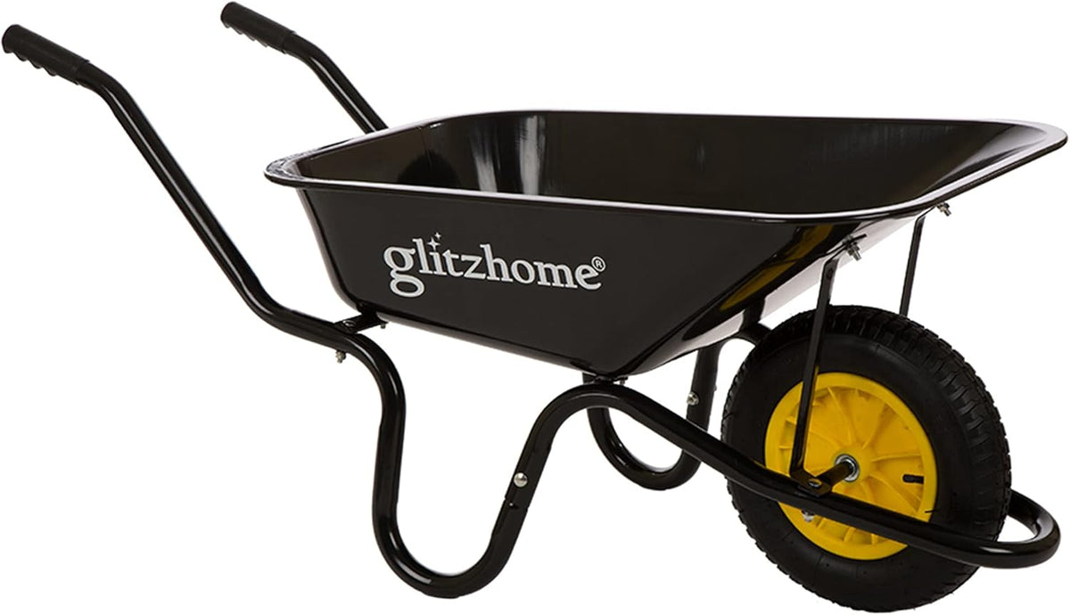 Black Steel Framed Garden Wheelbarrow Utility Dump Cart P3619
