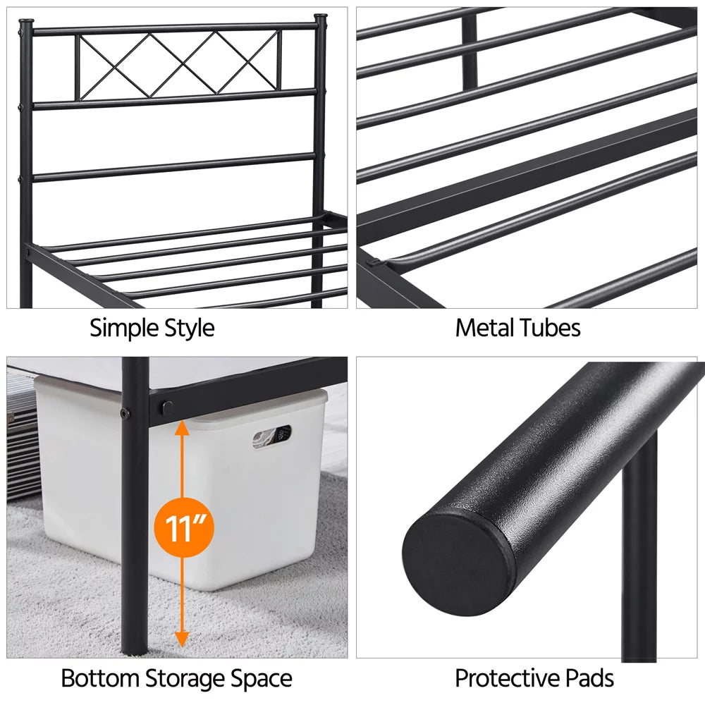 Black Twin Metal Slatted Bed Frame with Headboard Footboard C6289