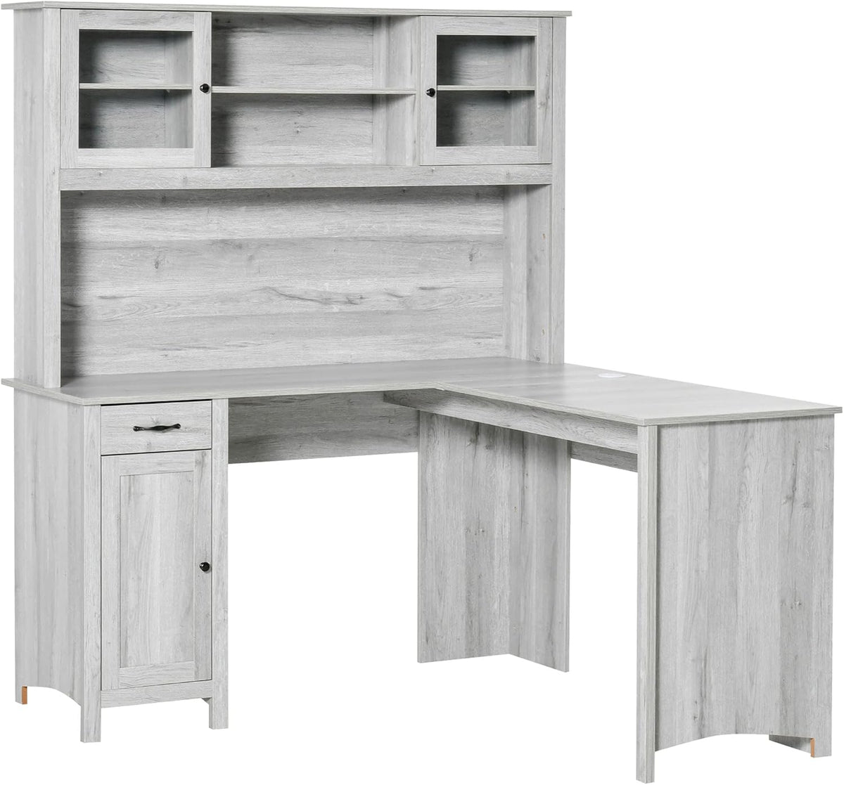 White L-Shaped Desk with Hutch and Drawers E153995