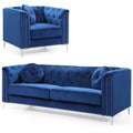 Velvet Sofa and Chair 2-Piece Set Navy Blue K9715