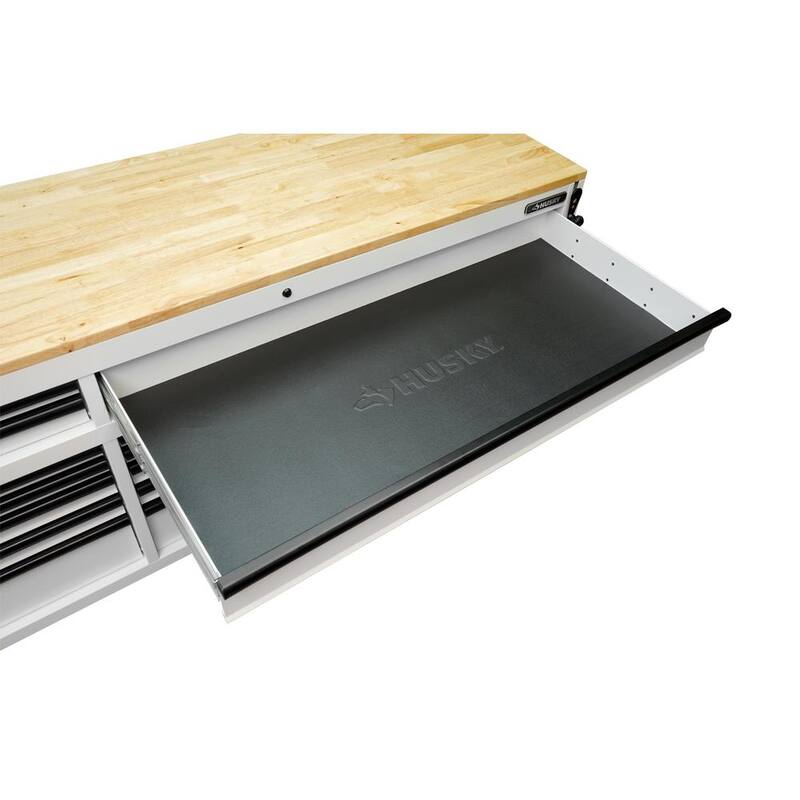 72 in. Heavy Duty Matte White Mobile Workbench Cabinet with Wood Top B472388