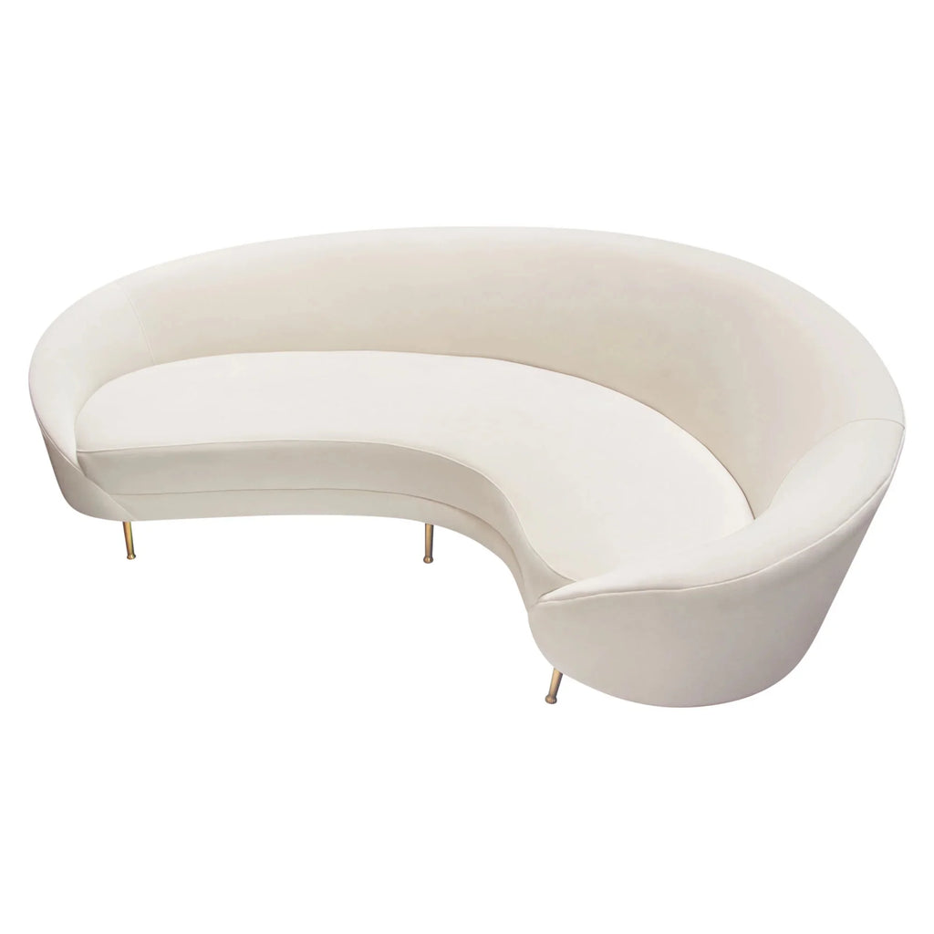 Light Cream Velvet Curved Sofa with Gold Metal Legs O981