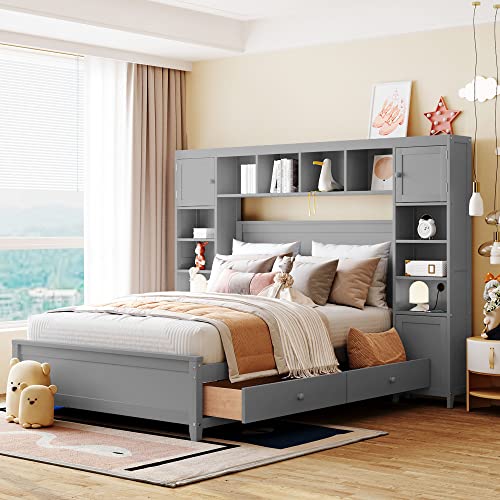 White Wood Full Murphy Bed with Shelf S550127