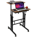 Rustic Brown Adjustable Height Rolling Desk Laptop Cart Z826771