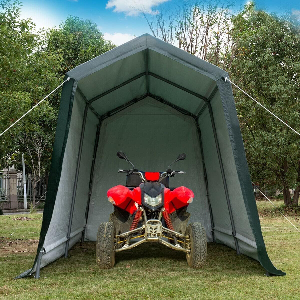 7 Ft x 12 Ft Outdoor Carport Patio Storage Shelter Metal Frame and Waterproof Ripstop Cover T709
