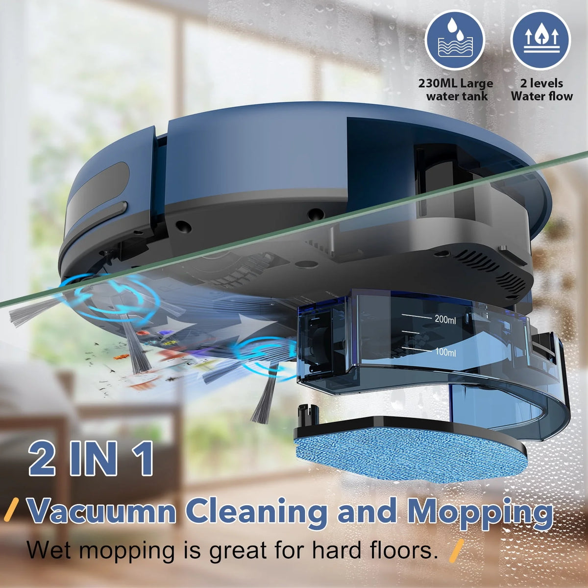 Robot Vacuum and Mop Combo 230ML Water Tank Blue W5082