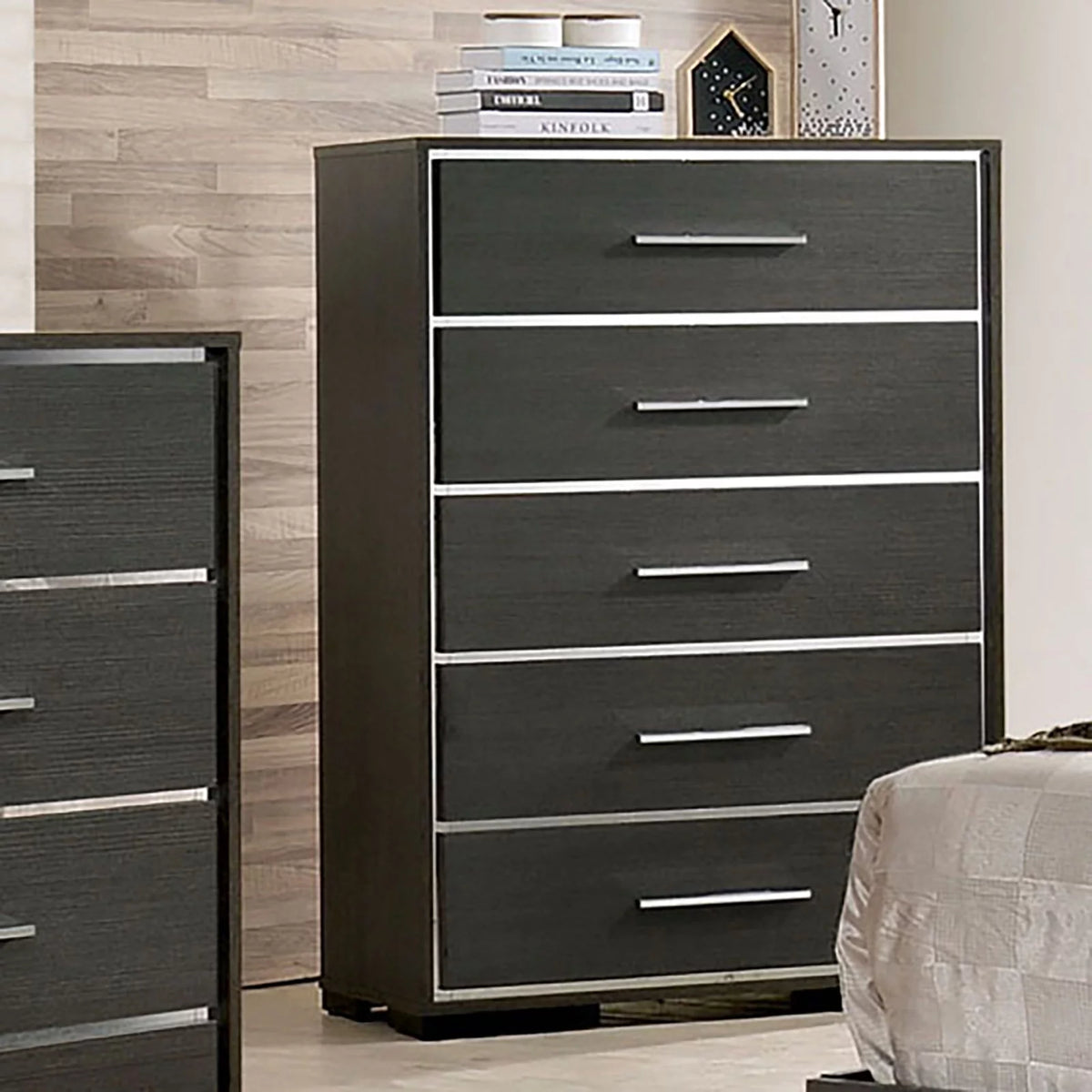 6pc King Size Bedroom Set with Dresser Chest Mirror Nightstands H24103