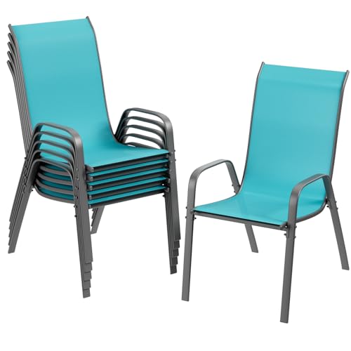 Black Stackable Textilene Patio Chairs with Metal Frame L49311