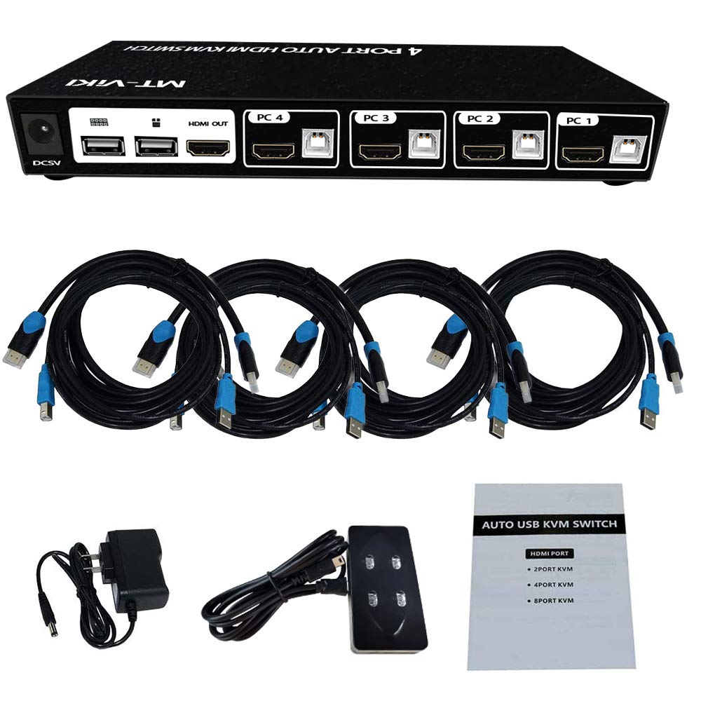 4K HDMI KVM Switch 4 Port with 4 USB Ports, 4K@60Hz HDMI2.0, Pack of 2 H474