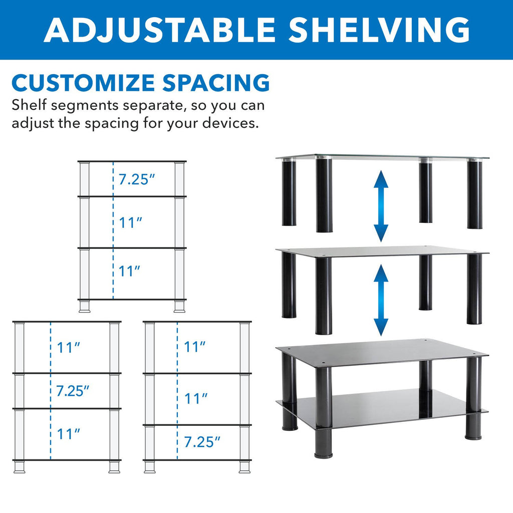 Tempered Glass 4-Tier Media Stand, Black O42921