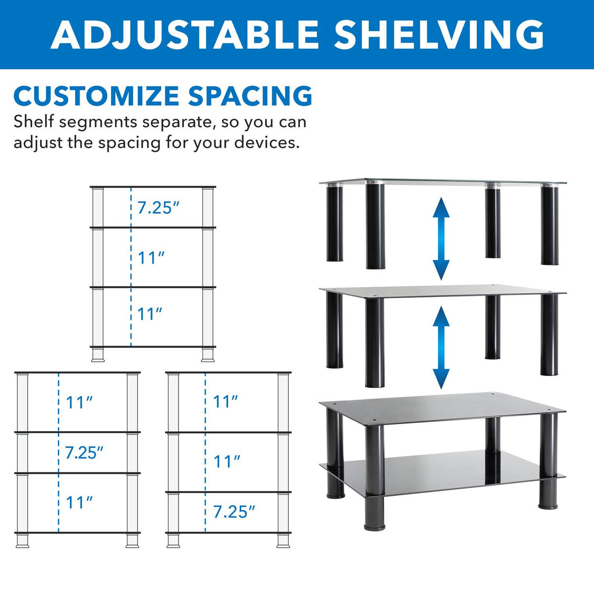 Tempered Glass 4-Tier Media Stand, Black O42921
