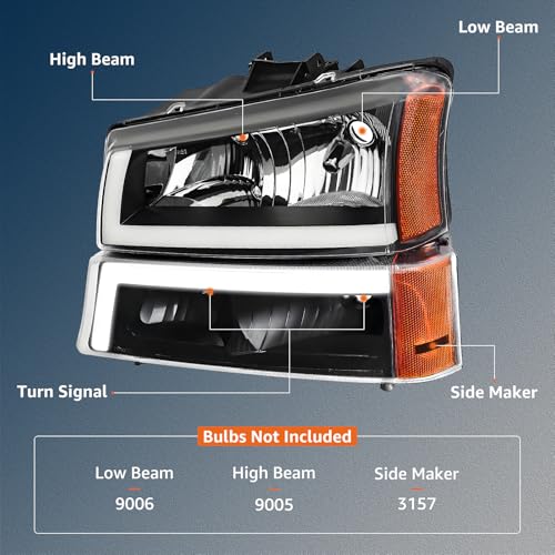 Headlights Assembly + Tail Lights Assembly Combo compatible with 2003-2006 Chevy Silverado V6621