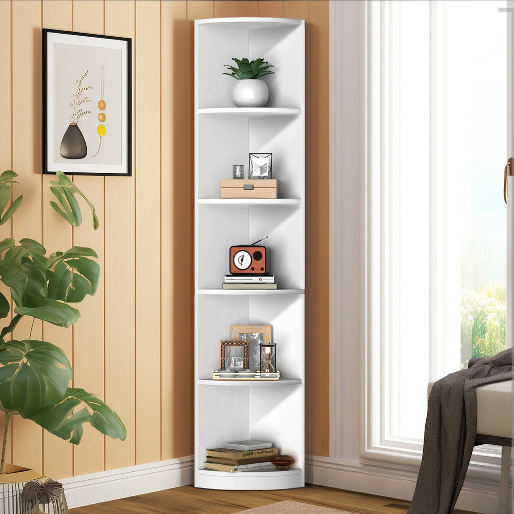 White 5-Tier Corner Bookcase T5160