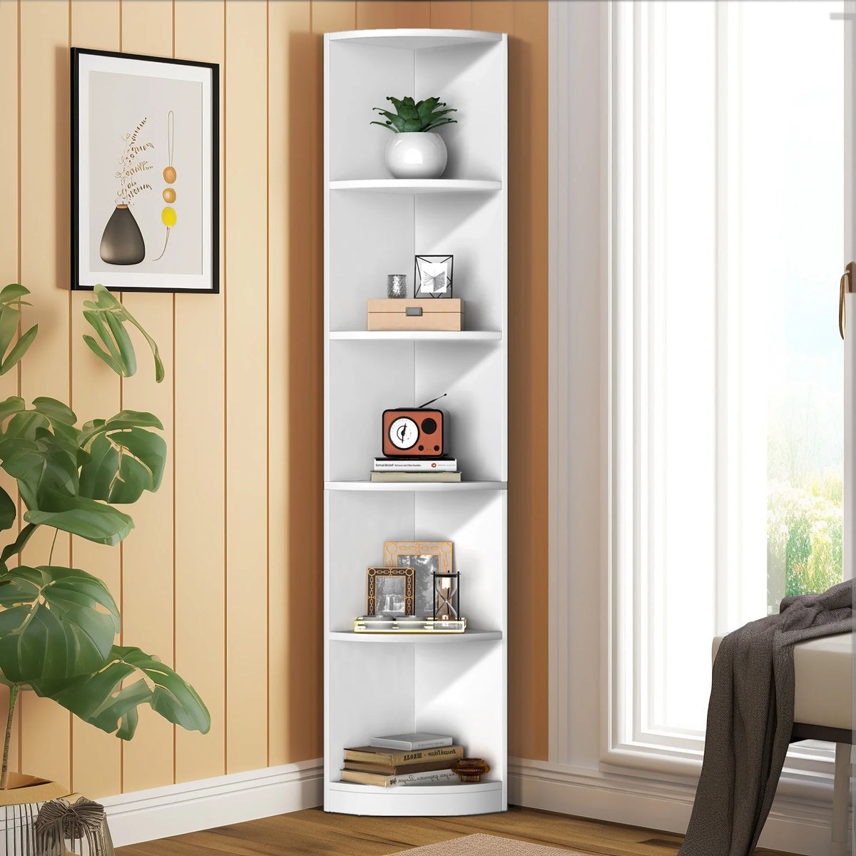 White 5-Tier Corner Bookcase T5160