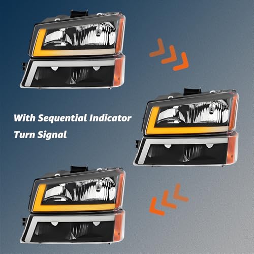 Headlights Assembly + Tail Lights Assembly Combo compatible with 2003-2006 Chevy Silverado V6621