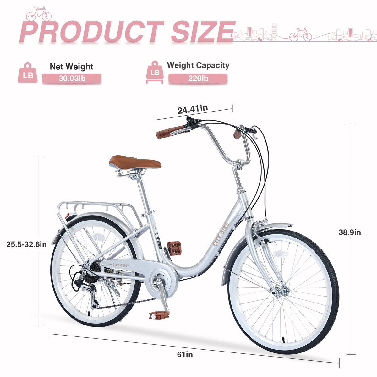 Pink 22 inch 7 speed Girls Cruiser Bike A66952